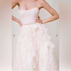 Watters Blush Strapless Ruffled Tulle Wedding Dress